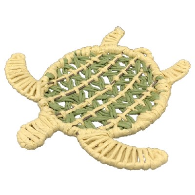 13" Green and Natural Woven Turtle Plaque