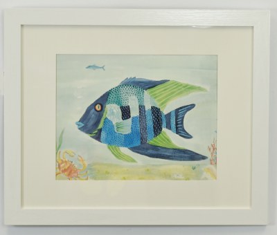 18" x 22" Coral Fish Print in a White Frame Under Glass
