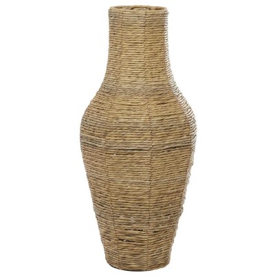 28" Brown Woven Faux Seagrass Tall Floor Vase