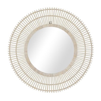 36" Round Cream Bamboo Sunburst Sticks Wall Mirror