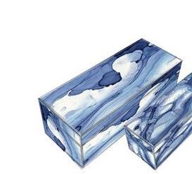14" x 7" Dark Blue and White Glass Box