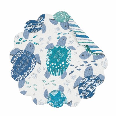 17" Round Blue and Turquoise Turtle Bay Quilted Reversible Placemat