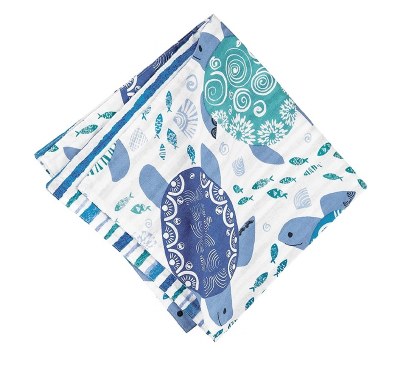 20" Square Blue and Turquoise Turtle Bay Reversible Fabric Napkin