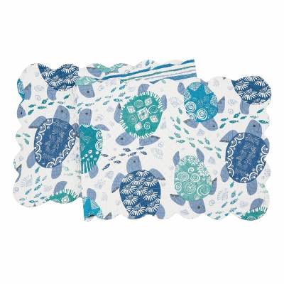 14" x 51" Blue and Turquoise Turtle Bay Quilted Reversible Table Runner