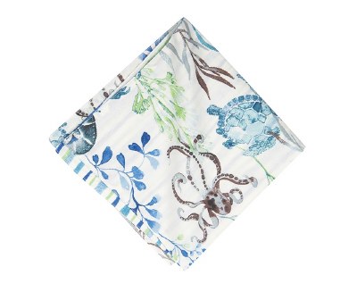 20" Square Blue With Green Accents Crescent Bay Reversible Fabric Napkin