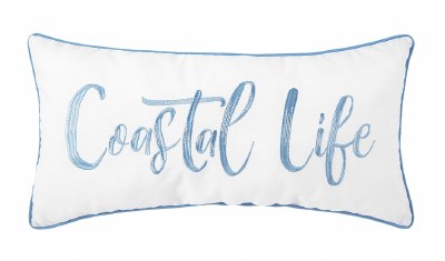 12" x 24" White and Blue Coastal Life Embroidered Pillow