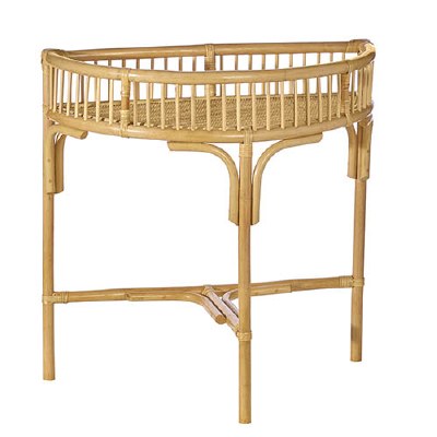 34" Natural Rattan Half Circle Console Table