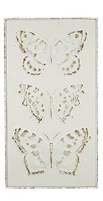 19" x 10 Distressed White Metal Triple Butterfly B Wall Plaque````