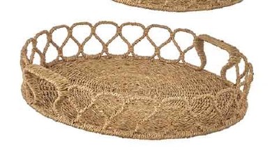 20" Round Natural Seagrass and Rattan Looped Edge Tray