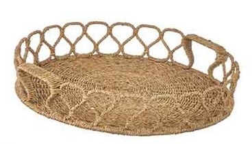 17" Round Natural Seagrass and Rattan Looped Edge Tray