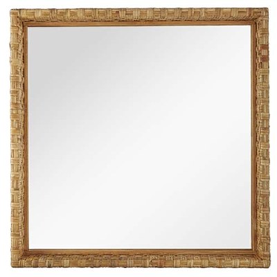 29" Square Brown Rattan Framed Wall Mirror