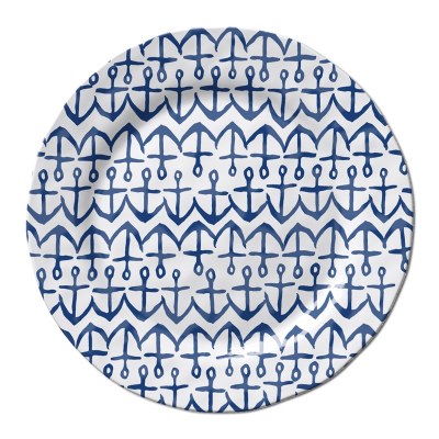 11" Navy and White Anchors Melamine Salad Plate