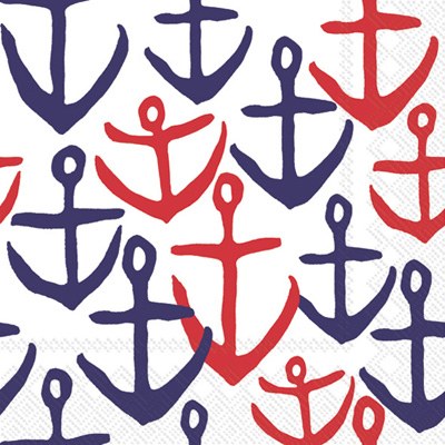 5" Square Red and Blue Anchors Beverage Napkin