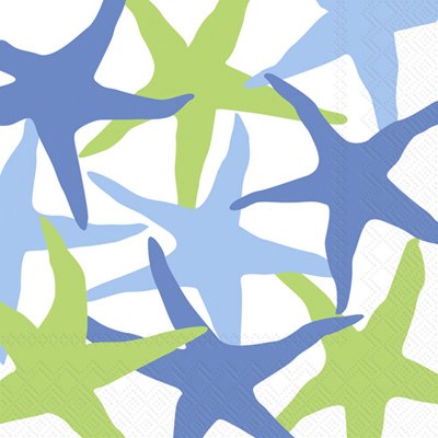 5" Square Blue and Green Starfish Beverage Napkin