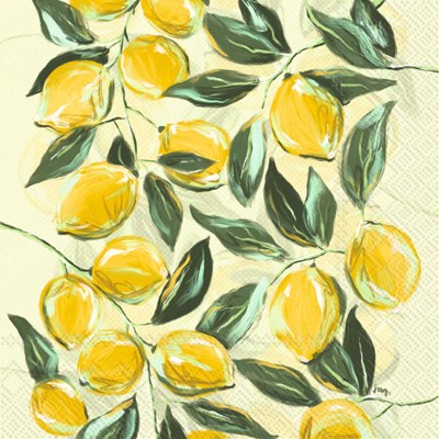 5" Square Painterly Lemons Beverage Napkin