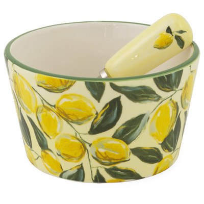 12 OZ Painterly Lemons Ceramic Bowl With Spreader