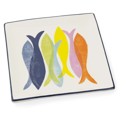 8" Sq Multi Color Fish Ceramic Plate