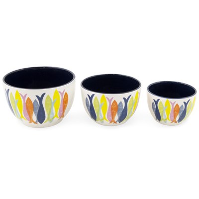 Set of 3 Multi Color Ceramic Fish Bowls