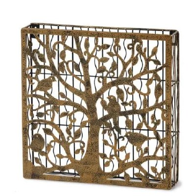 12" Square Gold Toned Laser Cut Metal Tree of Life Cork Caddy