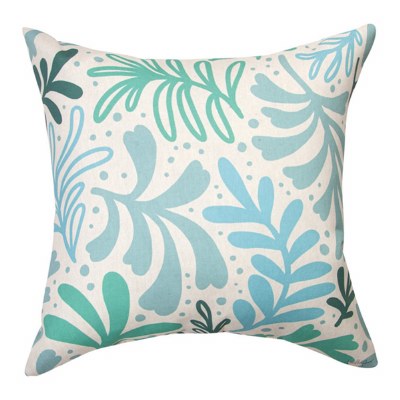 18" Sq Blue and Green Palm Fronds Indoor/Outdoor Climaweave Decorative Pillow