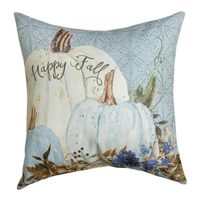 18" Sq White and Blue Pumpkins Decorative Pillow Fall and Thanksgiving Decoration