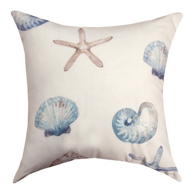 18" Sq Blue and Taupe Shells Decorative PIllow