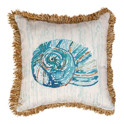 18" Sq Blue Snail Shell Fringe Decorative Pillow