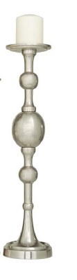 22" Silver Aluminum Round Segmented Body Pillar Candleholder