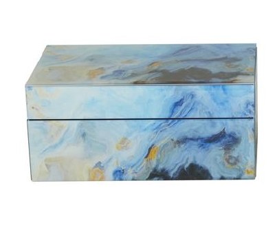 7" x 11" Blue and Yellow Swirl Glass Box With Lid