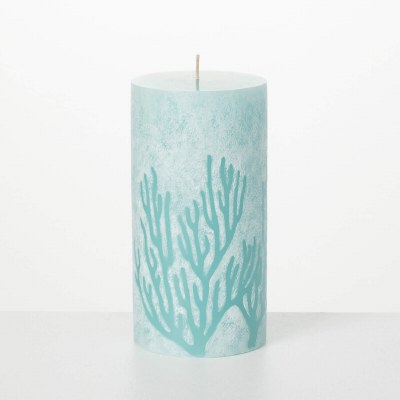 4" x 8" Sea Blue Coral Wax Pillar Candle