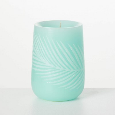 4" x 6" Turquoise Palm Fronds Wax Pillar Candle