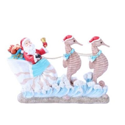 10" Santa in Sleigh Being Pulled By Seahorses