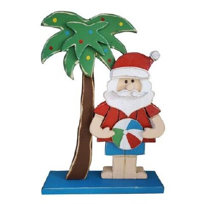 27" Santa With Palm Tree Wood Statue