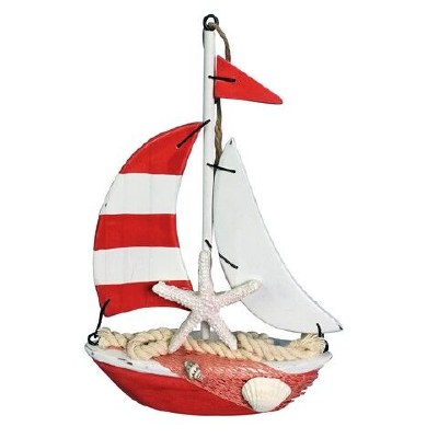 7" Red and White Striped Sailboat Ornament