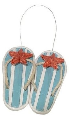 3.5" Blue and White Starfish Flip Flop Ornament
