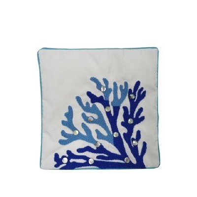 16" Sq Two Tone Blue Coral on White Pillow