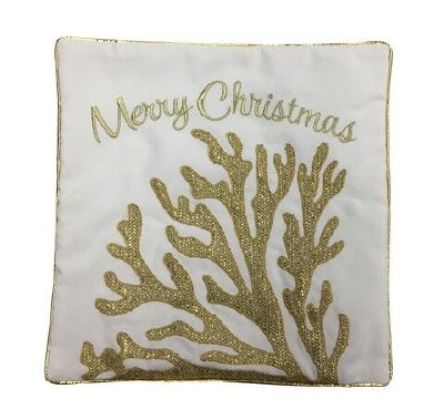 18" Sq Gold and White Coral Christmas Pillow