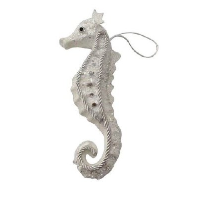 12" White Beaded Seahorse Ornament