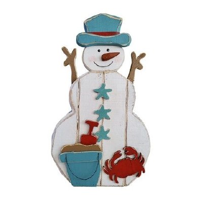 29" Blue and White Wood Snowman with Crab