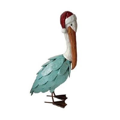 19" Wood and Metal Christmas Pelican Statue