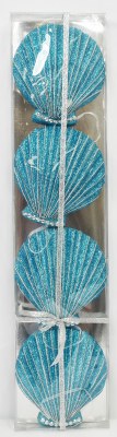 Box of Four 5" Blue Scallop Shell Ornaments