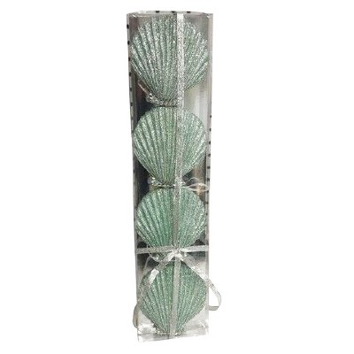 Box of Four 5" Green Scallop Shell Ornaments