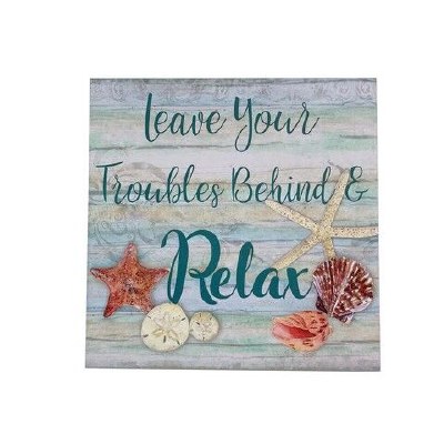 10" Sq Leave Your Troubles Behind Plaque