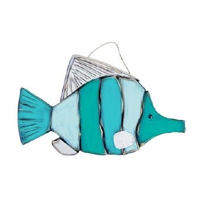 20" Aqua Stripe Fish Wood Plaque