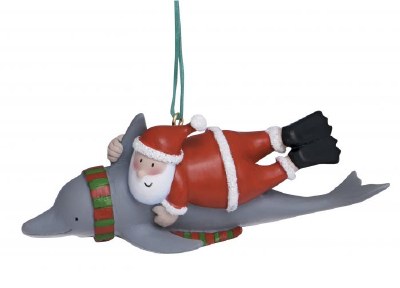 Santa Riding a Dolphin Ornament