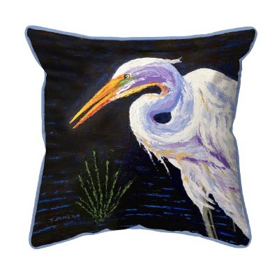 18" Square White Egret on Dark Blue Indoor and Outdoor Pillow