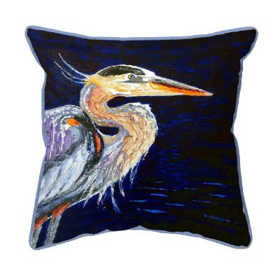 18" Square Blue Heron on Dark Blue Indoor and Outdoor Pillow