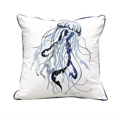 20" Square Blue White Jellyfish Pillow