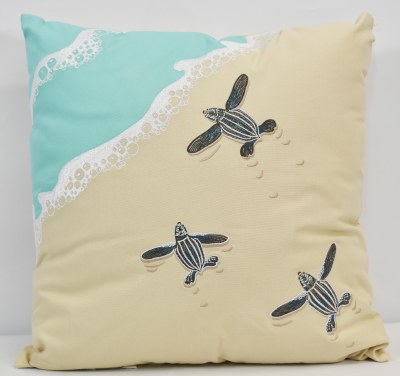 20" Square Baby Leatherbacks Turtles Scurry Embroidered Indoor Cotton Pillow