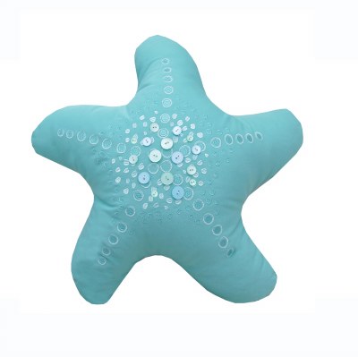 22" Turquoise Starfish Shaped Indoor Outdoor Pillow